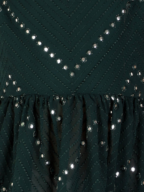 Vastramay Girl's Green Mirror Kurta Pyjama Set